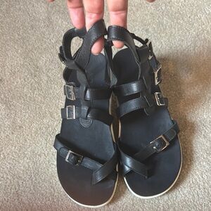 SAS Black Leather Sandals